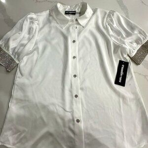 Karl Lagerfeld Embellished Short Sleeve Blouse